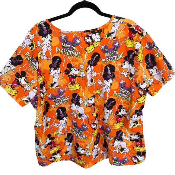Disney Halloween Scrub Top Womens 3X Multicolor Cotton Medical Frankenbride - Picture 2 of 11
